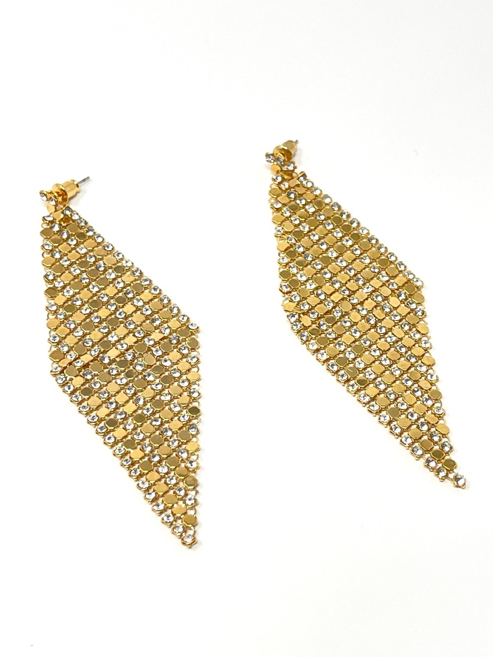 New Anthropologie Chainmail Rhinestone Gold Earrings